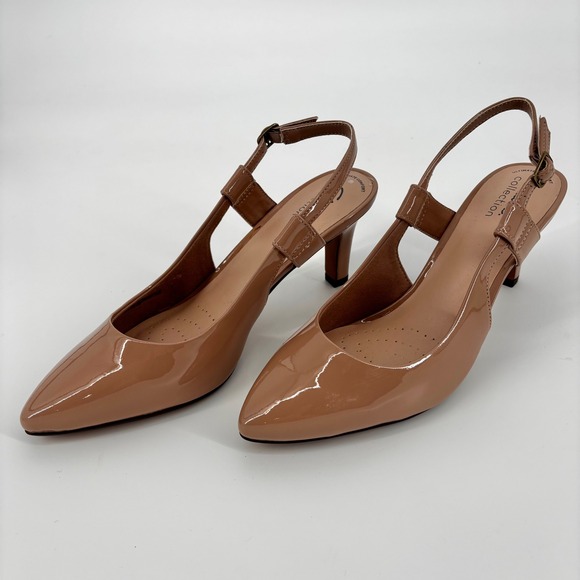 Clarks Collection Illeana Sky Praline‎ Patent sz 10 Tan Slingback Heels Pumps - Picture 2 of 9